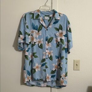 Tropical Hawaii Floral Button-Down Shirt in Blue